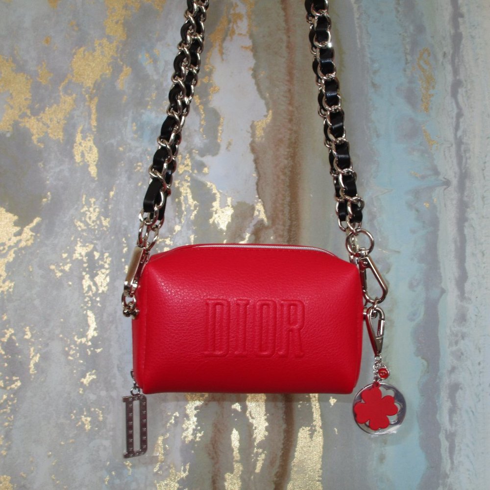 Red Dior Mini Pouch Purse & Dior Keychain